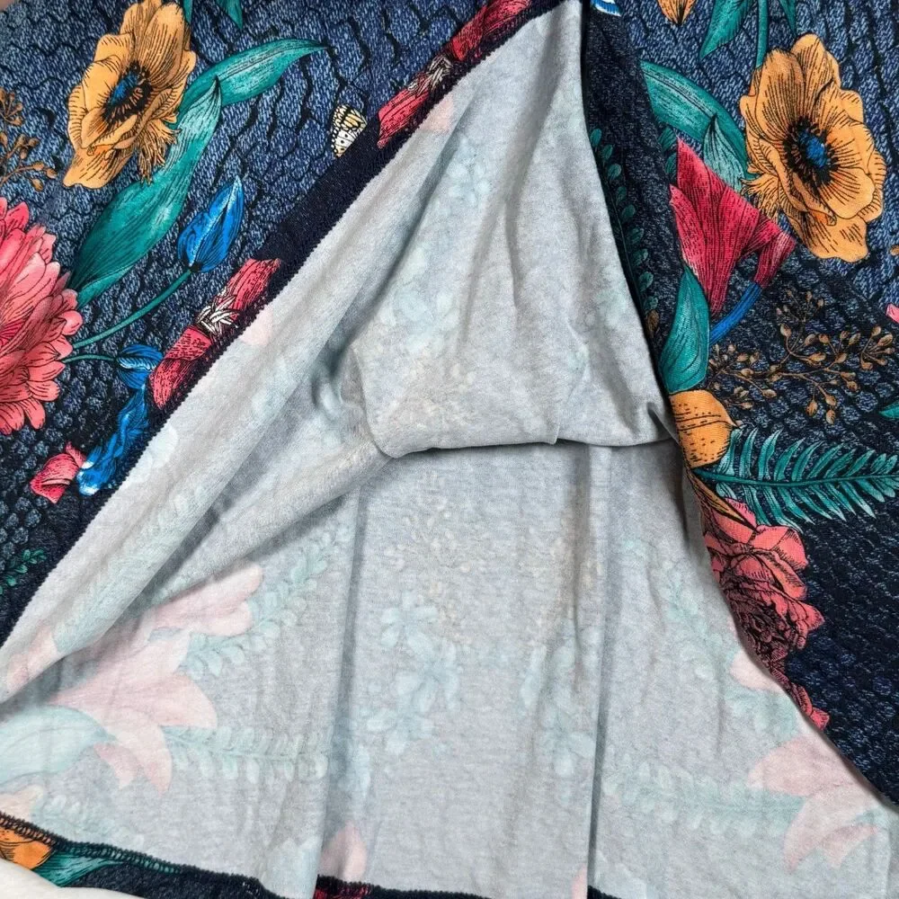 Desigual Skirt S Floral Butterfly Print Fit Flare Pull On Elastic Waist Blue